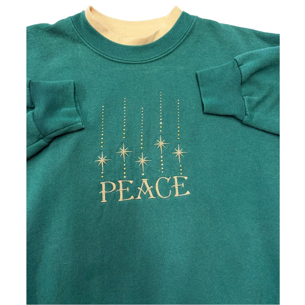 Green Peace Sweatshirt Star Graphic Christmas Holiday Womens Large‎ L